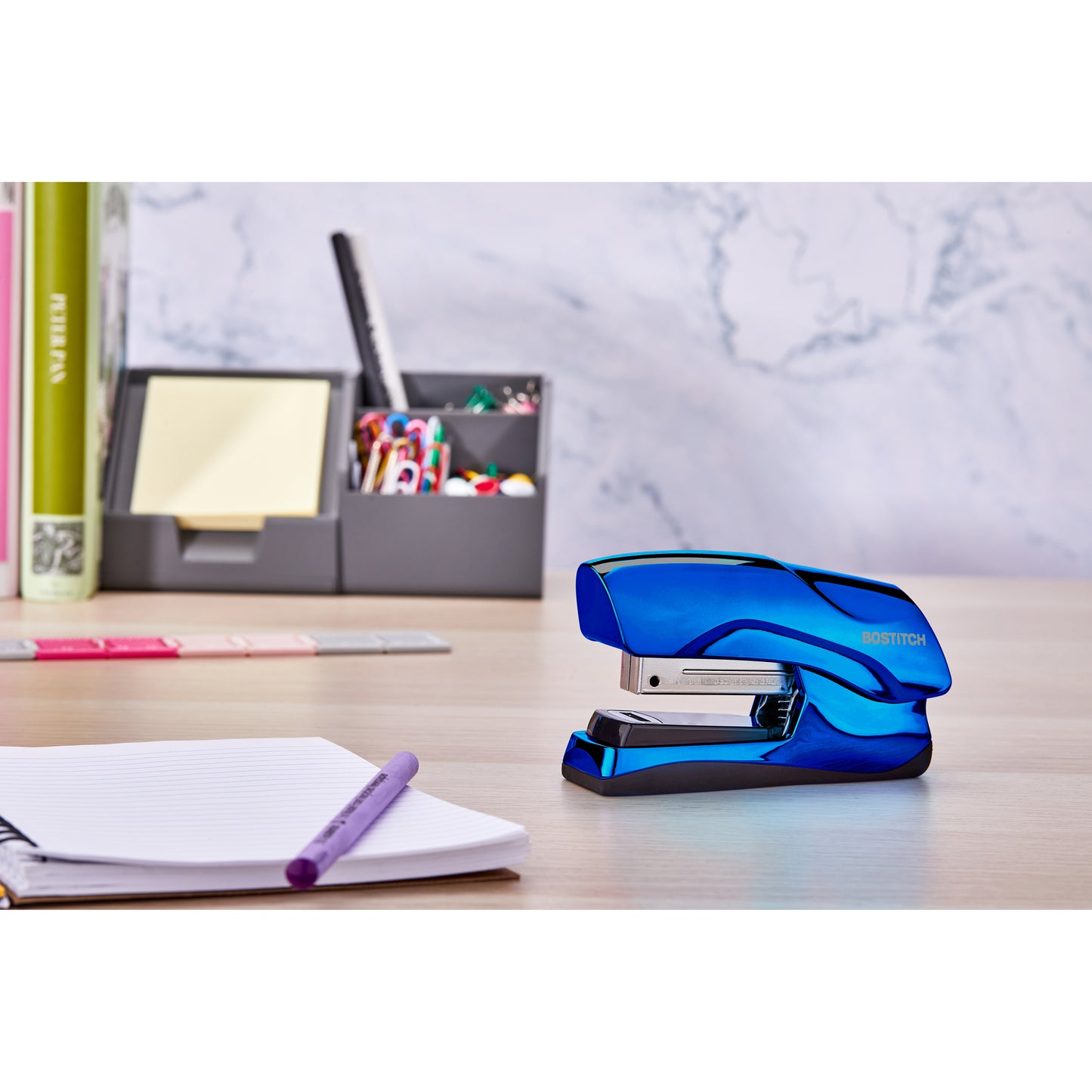 Flat Clinch Stapler, 40 Sheets, Metallic Blue