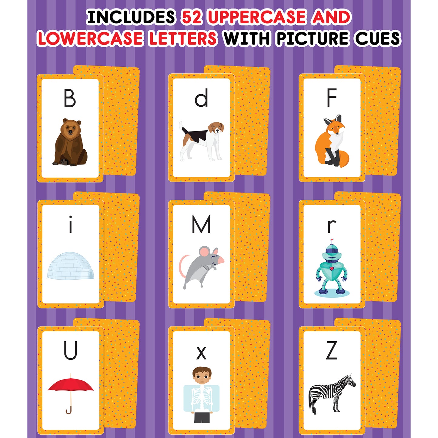 Alphabet Flash Cards, Upper and Lowercase Letter Recognition, 54 Cards