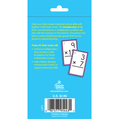 Multiplication 0 to 12 Flash Cards, 54 Cards