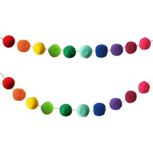 Rainbow Pom-Pom Garland, 12 Feet, Pack of 2