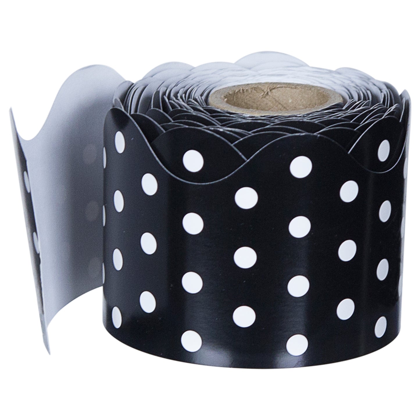 Black & White Dots Rolled Scalloped Border, 36 Feet Per Roll, 6 Rolls