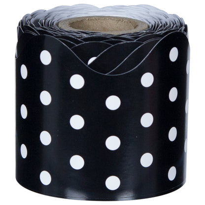 Black & White Dots Rolled Scalloped Border, 36 Feet Per Roll, 6 Rolls