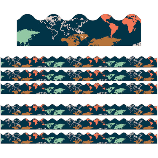 Let's Explore World Map Scalloped Border, 39 Feet Per Pack, 6 Packs