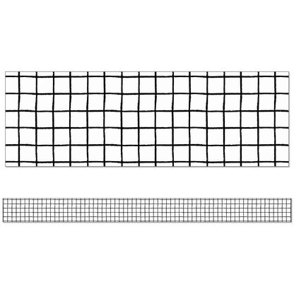 Creatively Inspired Black & White Grid Straight Borders, 36 Feet Per Pack, 6 Packs