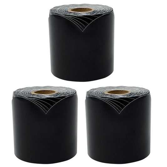Black Rolled Scalloped Bulletin Board Borders, 65 Feet Per Roll, Pack of 3