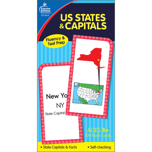 U.S. States & Capitals Flash Cards, Grade 3-5