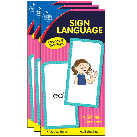 Sign Language Flash Cards, Grade PK-8, 3 Packs