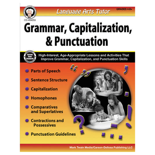 Language Arts Tutor: Grammar, Capitalization, and Punctuation Resource Book, Grade 4-8, Paperback, Pack of 2