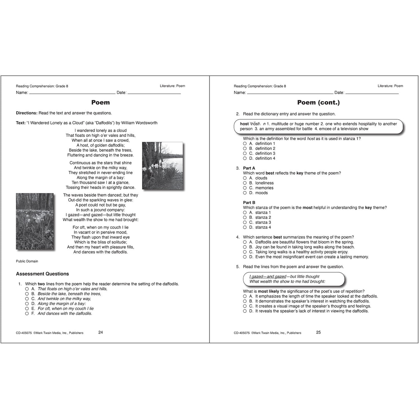 Reading Comprehension Workbook, Grade 8