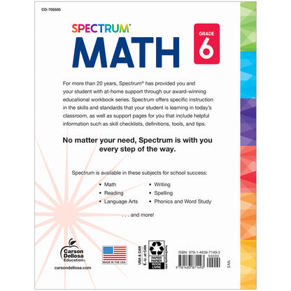 Spectrum Gr 6 Math Workbook