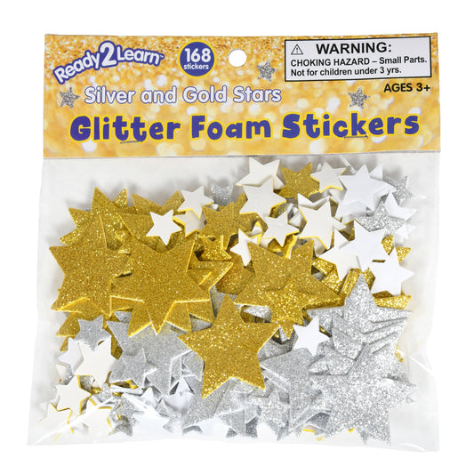 Glitter Foam Stickers - Stars - Silver and Gold