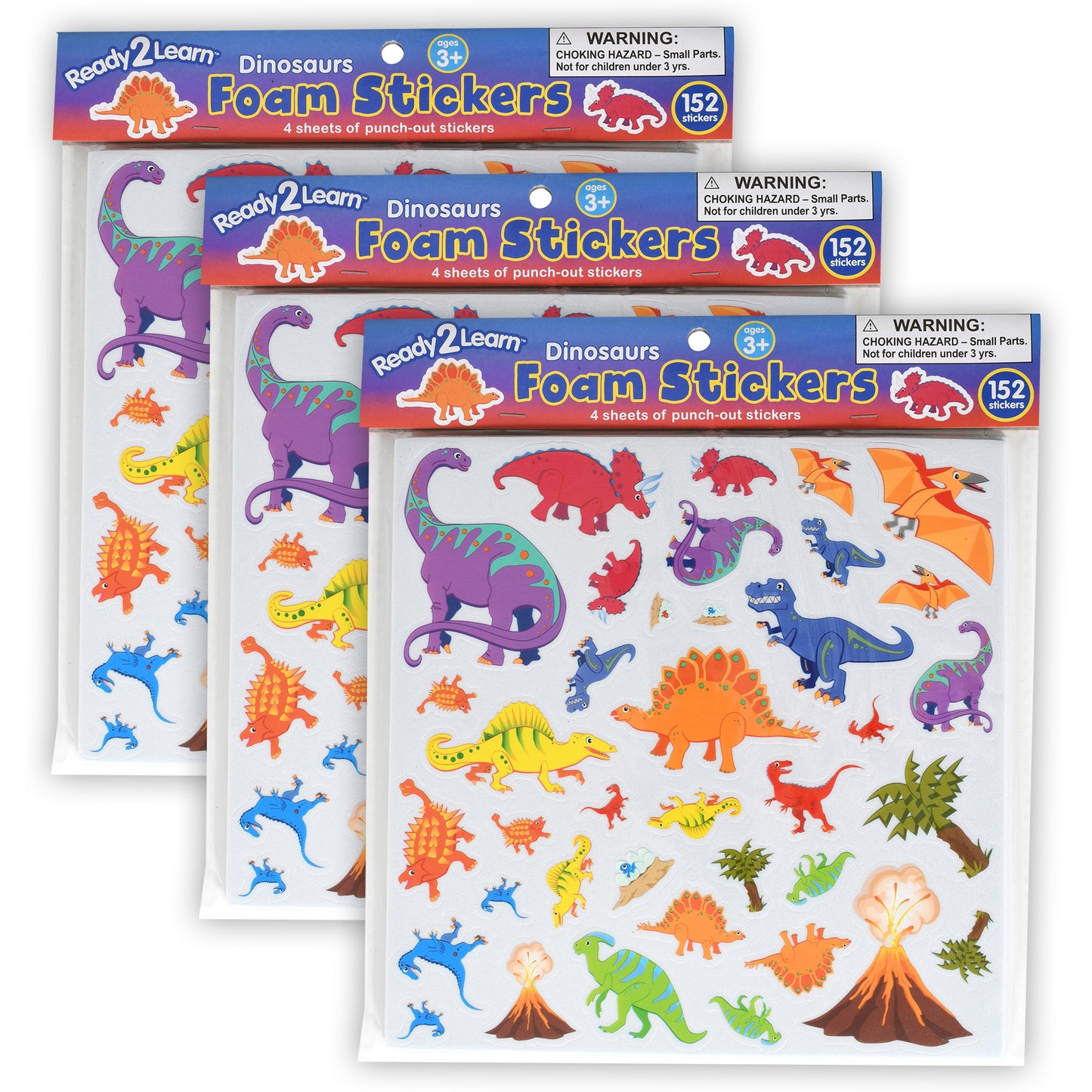Foam Stickers - Dinosaurs - 152 Per Pack - 3 Packs