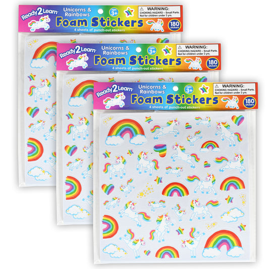 Foam Stickers - Unicorns and Rainbows - 180 Per Pack - 3 Packs