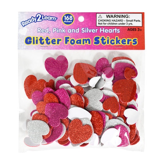 Glitter Foam Stickers Hearts Red Pink And Silver