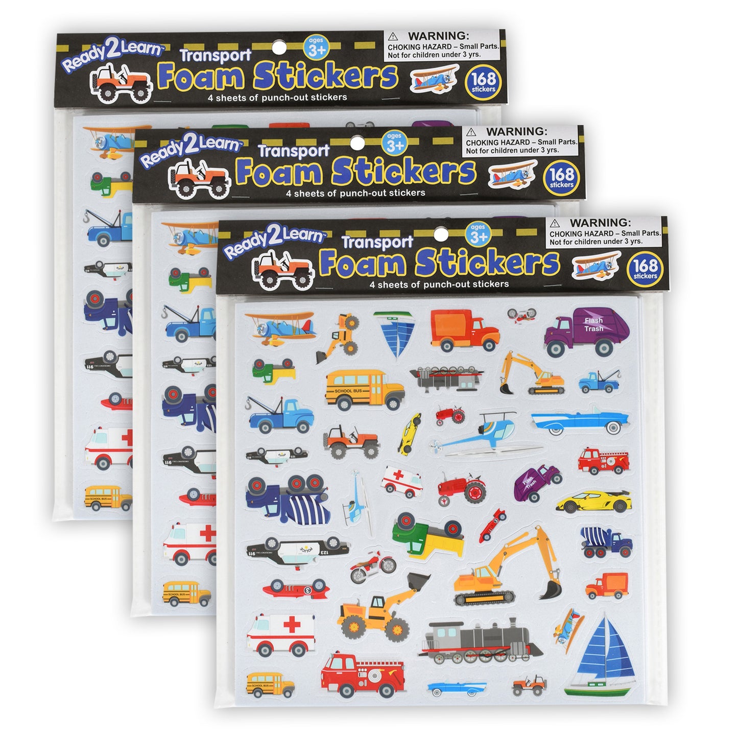 Foam Stickers - Transport - 168 Per Pack - 3 Packs