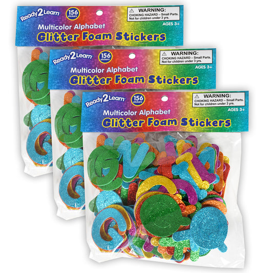 Glitter Foam Stickers - Alphabet - Multicolor - 156 Per Pack - 3 Packs