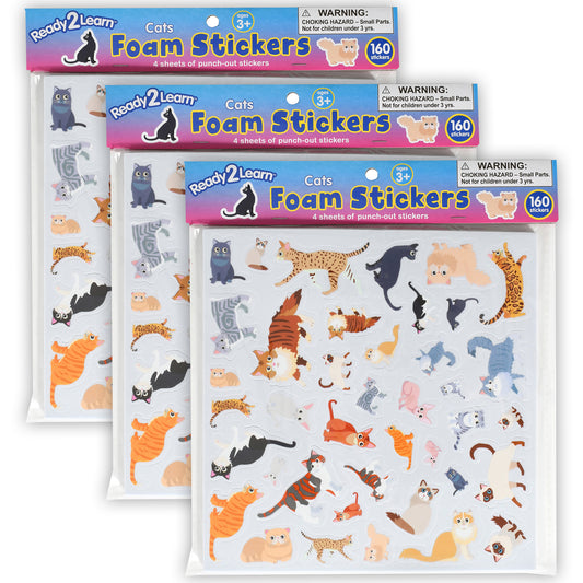 Foam Stickers - Cats - 160 Per Pack - 3 Packs