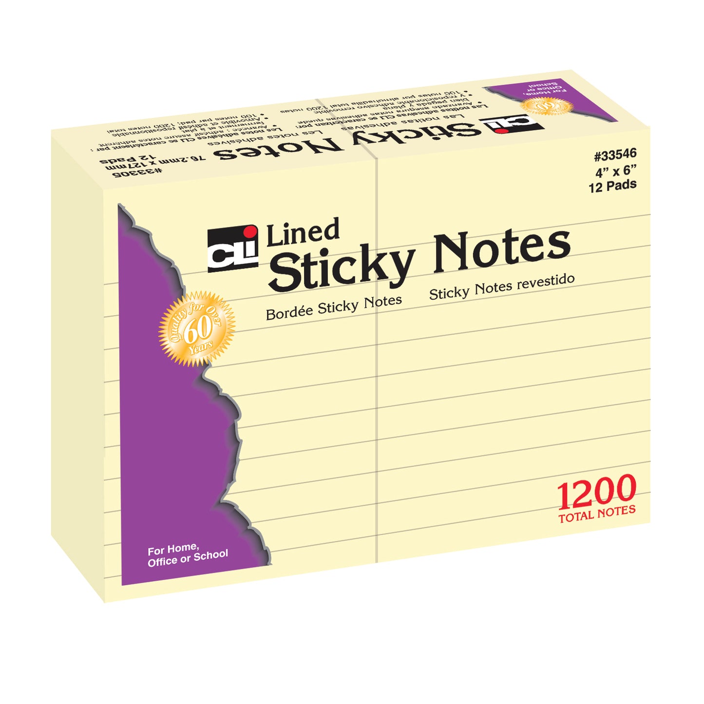 Sticky Note Pads, 4" x 6" Lined, 12 Pads Per Pack, 2 Packs