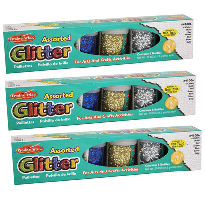 Creative Arts™ Glitter Set, 6 Per Pack, 3 Packs