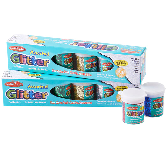 Creative Arts by Charles Leonard Glitter, Assorted Colors, .75 oz. Shakers, Pack of 12