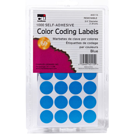 Color Coding Dots, Self-Adhesive Labels, 0.75 Inch Diameter, Blue, Box of 1000