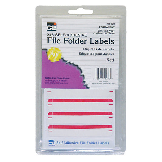 Charles Leonard Red File Folder Labels, 248/Pack, Bundle of 18 Packs