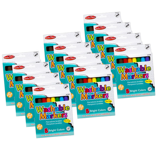 Creative Arts™ Washable Markers Broad Tip, Assorted Colors, 8 Per Box, 12 Boxes