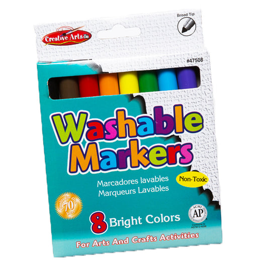 Creative Arts™ Washable Markers Broad Tip, Assorted Colors, Pack of 8