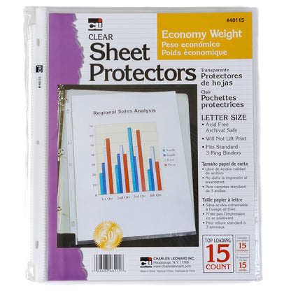 Sheet Protectors, Economy Weight, Letter Size, Clear, 15 Per Packk, 12 Packs