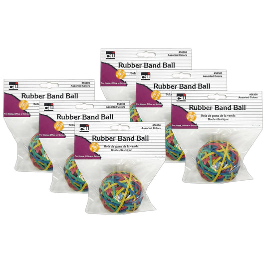 Rubber Bands - Ball (2.95" x 1/8") - Assorted Colors, Pack of 6