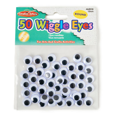 Creative Arts™ Wiggle Eyes, Round, 10mm, Black, Bag of 50