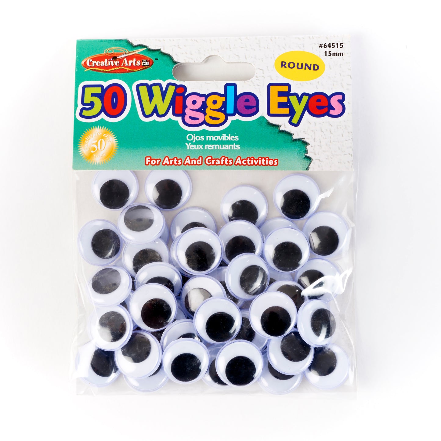 Creative Arts™ Wiggle Eyes, Round, 15mm, Black, Bag of 50