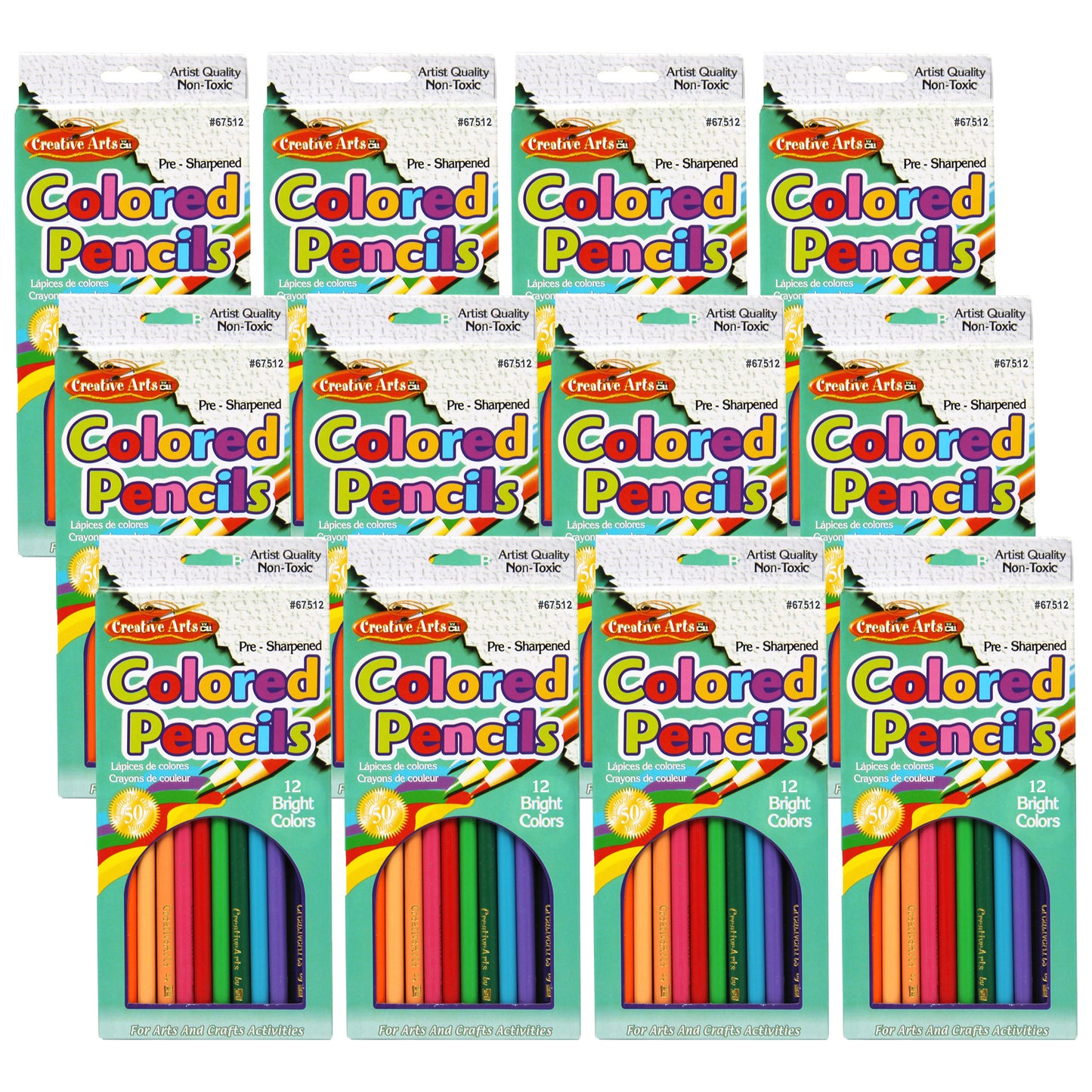 Pre-Sharpened Colored Pencils, Assorted Colors, 7 Inches, 12 Per Set, 12 Sets