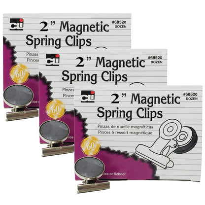 Magnetic Spring Clips, 2", 12 Per Box, 3 Boxes