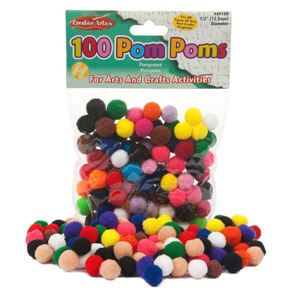 Creative Arts™ Pom-Poms, 1/2", Assorted Colors, Bag of 100