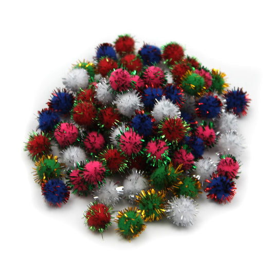 Pom-Poms 1/2", Assorted Glitter Colors, 80 Per Pack, 12 Packs