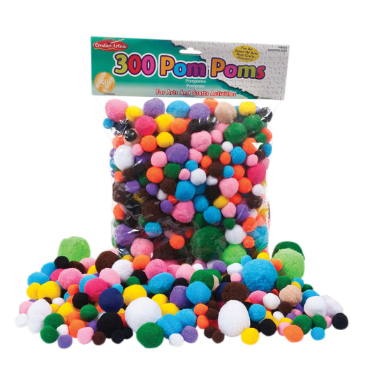 Creative Arts™ Pom-Poms, Assorted Colors/Sizes, 300 Per Pack, 4 Packs