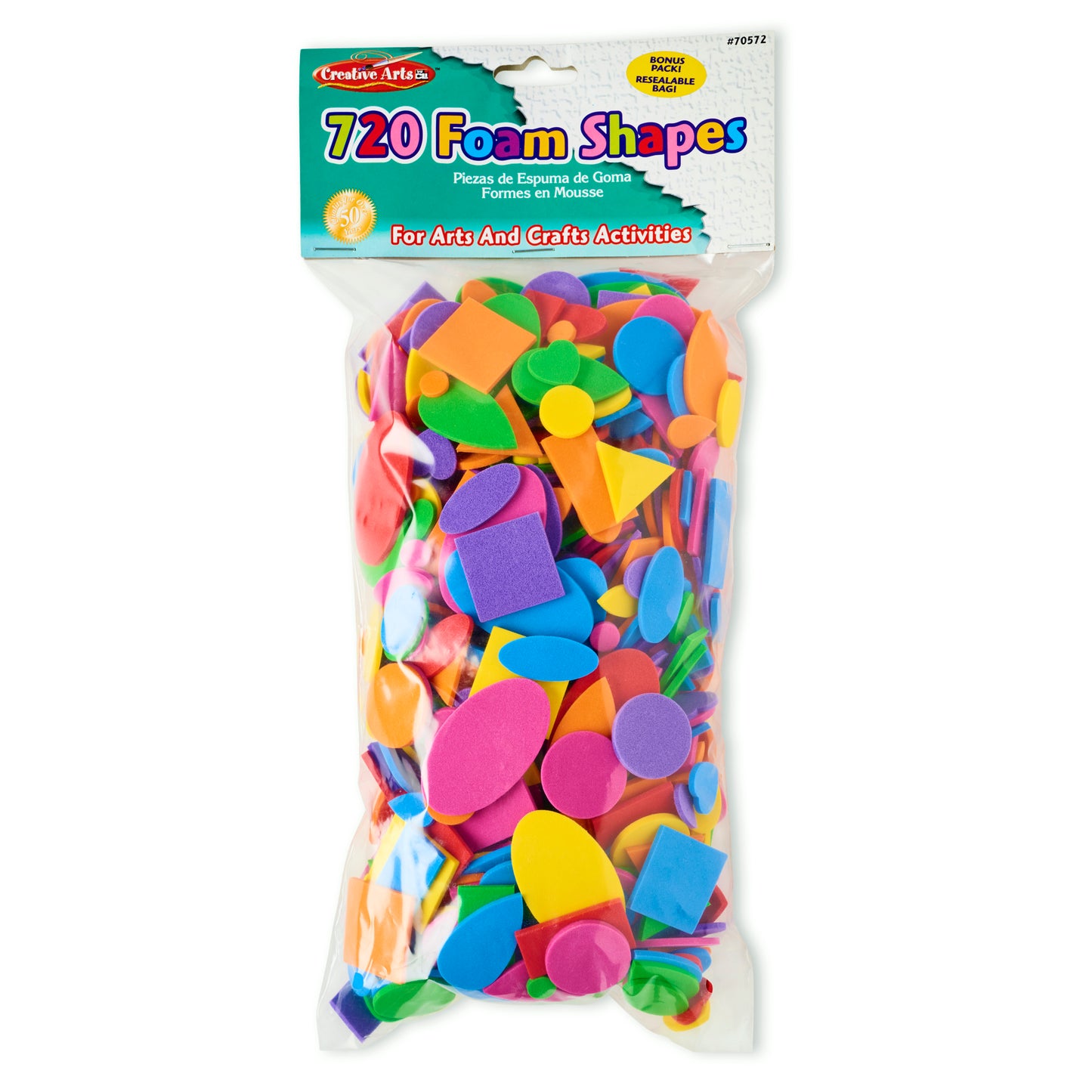 Creative Arts by Charles Leonard Foam Shapes, Assorted Colors, 720 Pieces/Bag