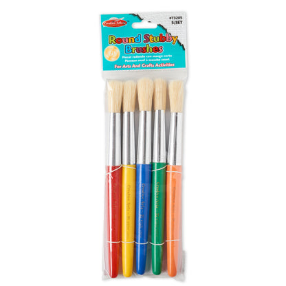 Stubby Round Brushes, Natural Bristles, Assorted Colors, Set of 5