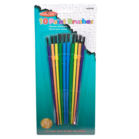 Creative Arts by Charles Leonard Plastic Artist Brushes, Assorted Sizes & Colors, 10/Pack