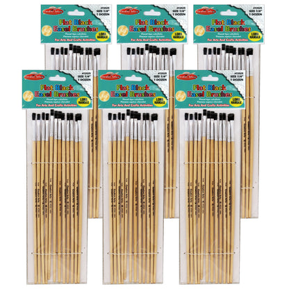 Flat Tip Easel Paint Brushes, 1/4", 12 Per Set, 6 Sets