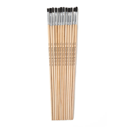 Flat Tip Easel Paint Brushes with Long Handle, 0.25 Inch, Natural Handles and Black Bristles, 12/Pack