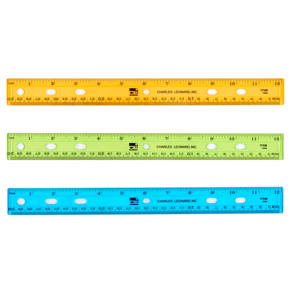 Plastic 12" Ruler, Flat, Translucent Assorted Colors, Pack of 36