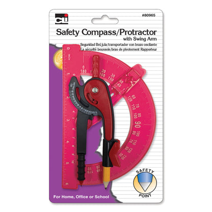 Compass Safety and 6" Swing Arm Protractor, Assorted Colors, Pack of 12