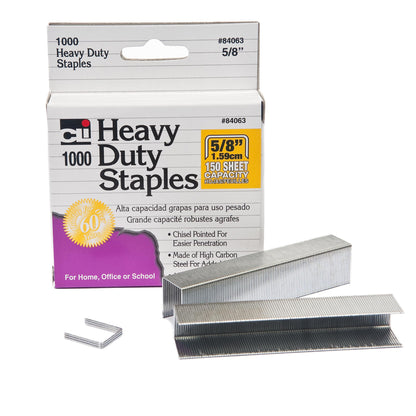 Heavy Duty Staples, 5/8 Inch Leg Length, Carbon Steel, Silver, 1000/Box