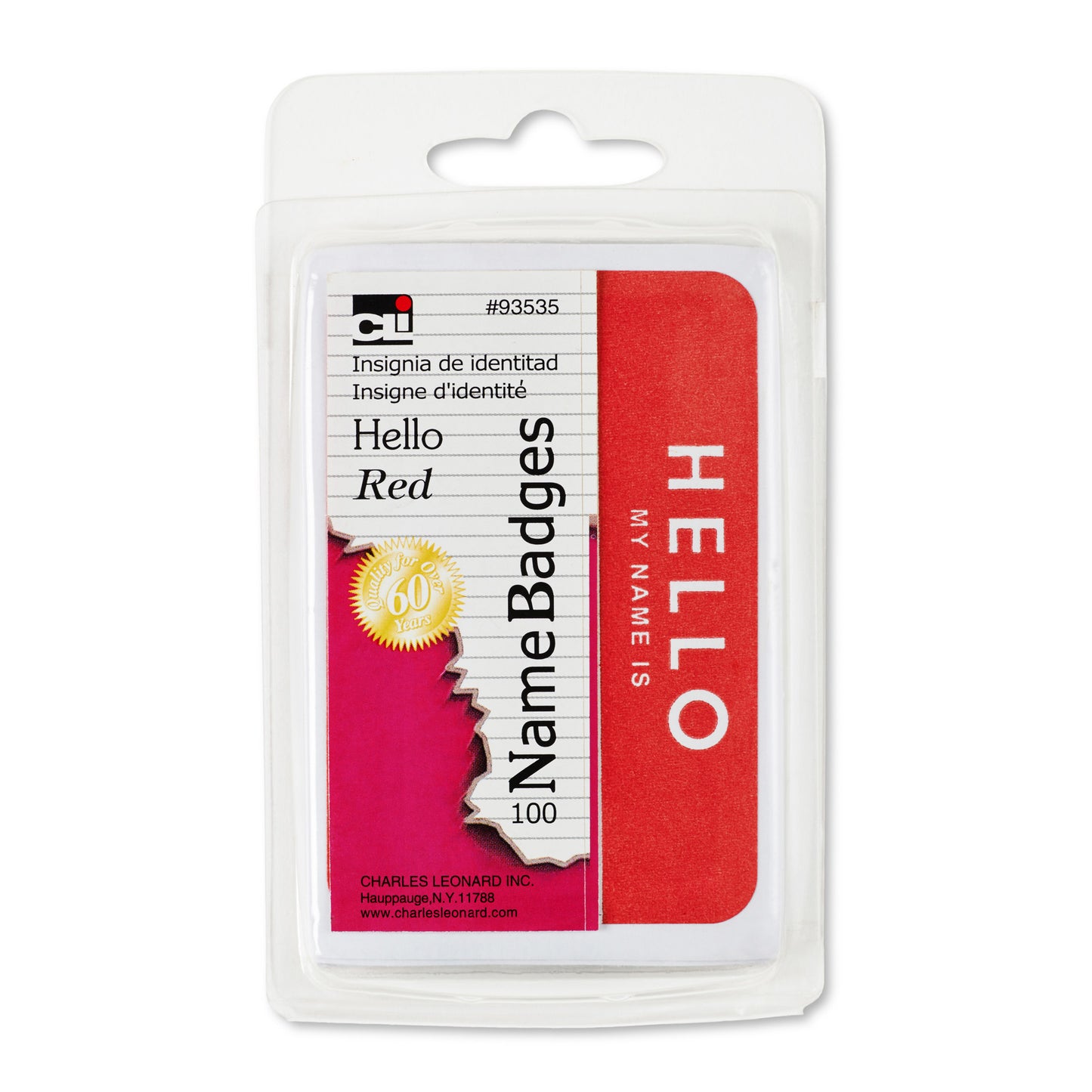 Self-Adhesive Name Badges, Hello, Red, Pack of 100, Bundle of 12 Packs