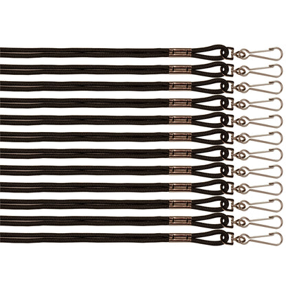 Heavy Nylon Lanyards, Black, 12 Per Pack, 3 Packs