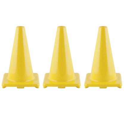 Hi-Visibility Flexible Vinyl Cone, 12", Yellow, Pack of 3