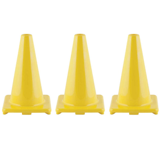 Hi-Visibility Flexible Vinyl Cone, 12", Yellow, Pack of 3