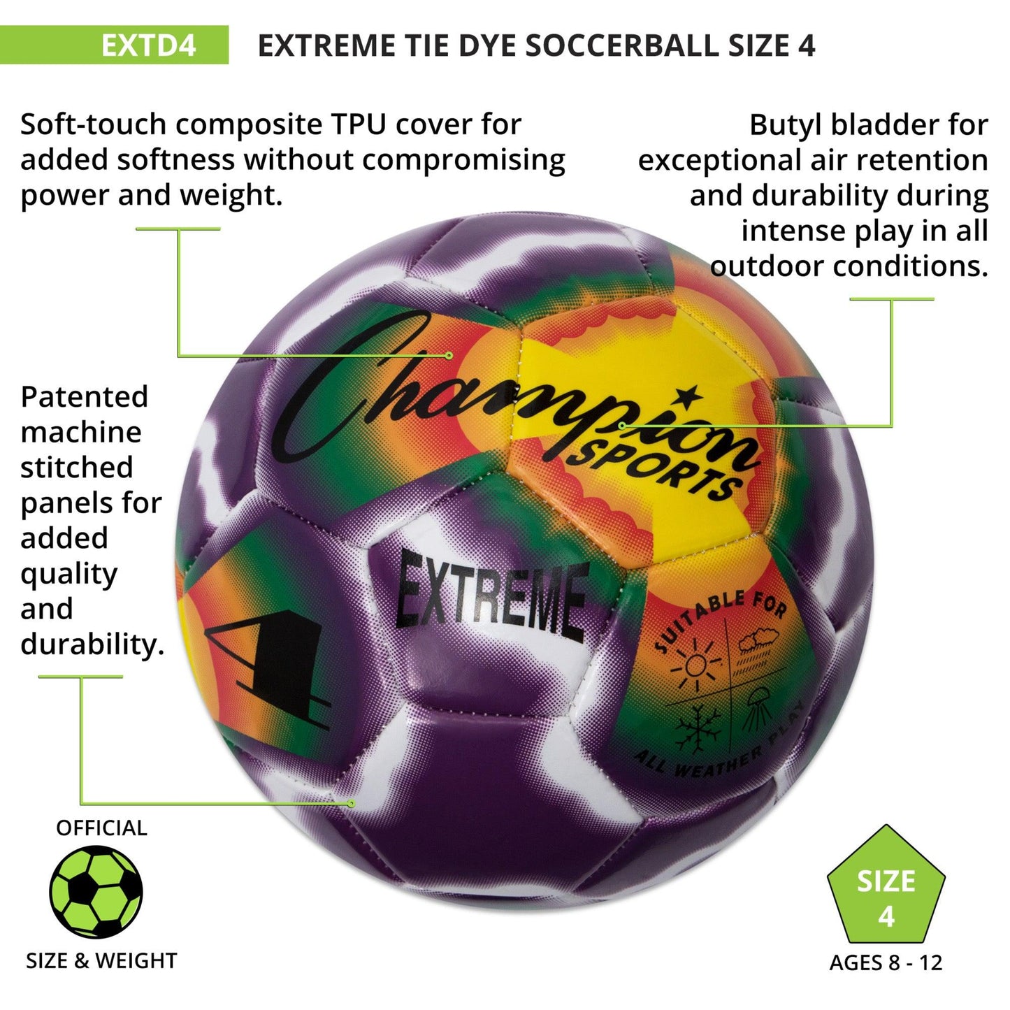 Extreme Tiedye Soccerball, Size 4